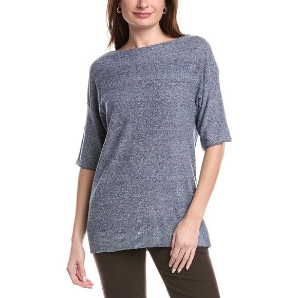 Lafayette 148 New York WomensRelaxed Linen-Blend Pullover Blue